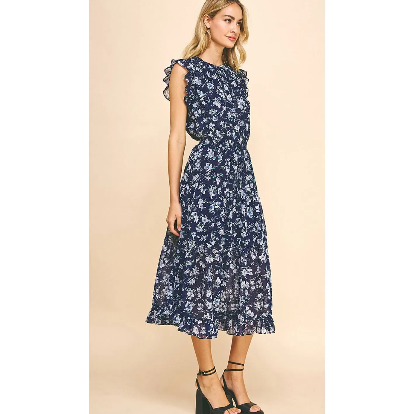 Basha Navy Floral MidiPINCH Dress