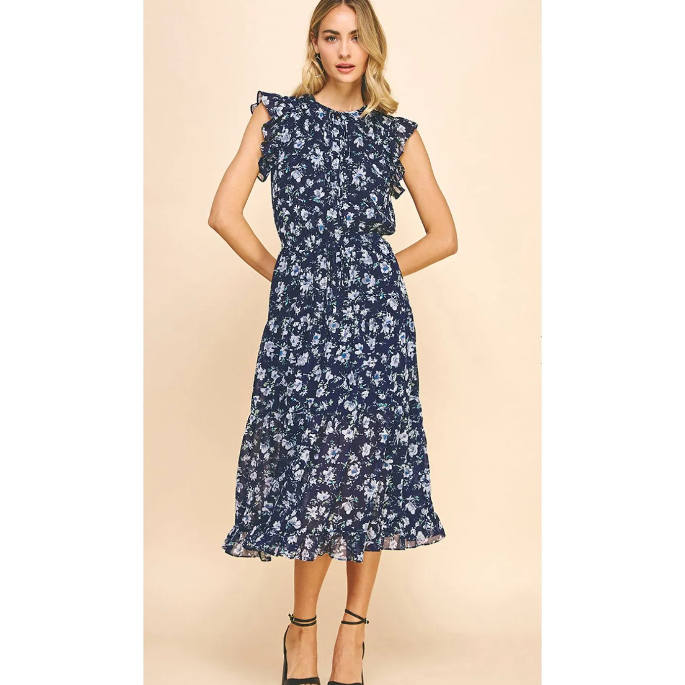 Basha Navy Floral MidiPINCH Dress