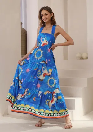Celeste Cosmic Dreams Tie-Back Maxi Dress-Blue