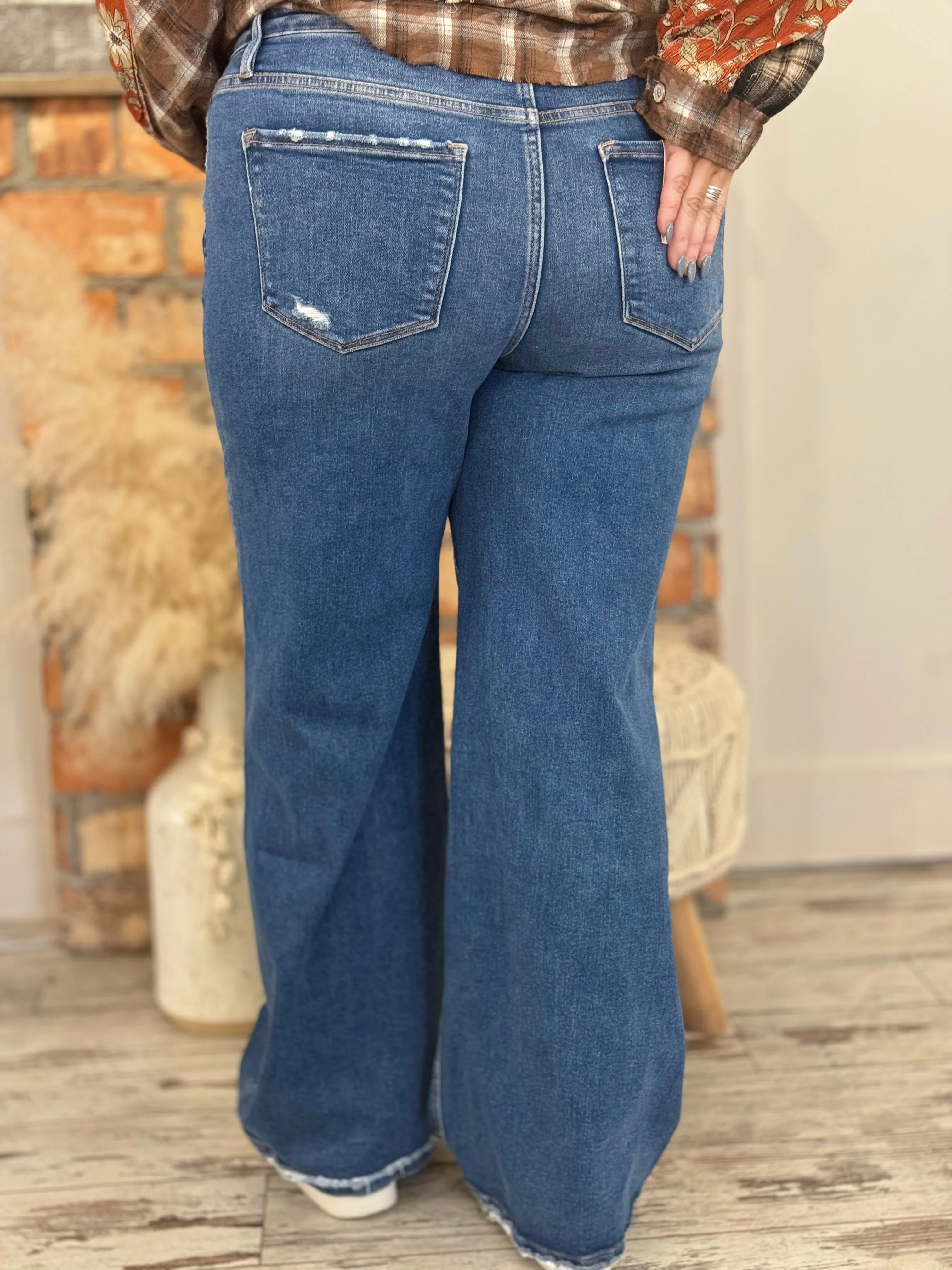 Distressed High Rise Wide Leg Jeans