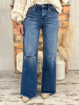 Distressed High Rise Wide Leg Jeans