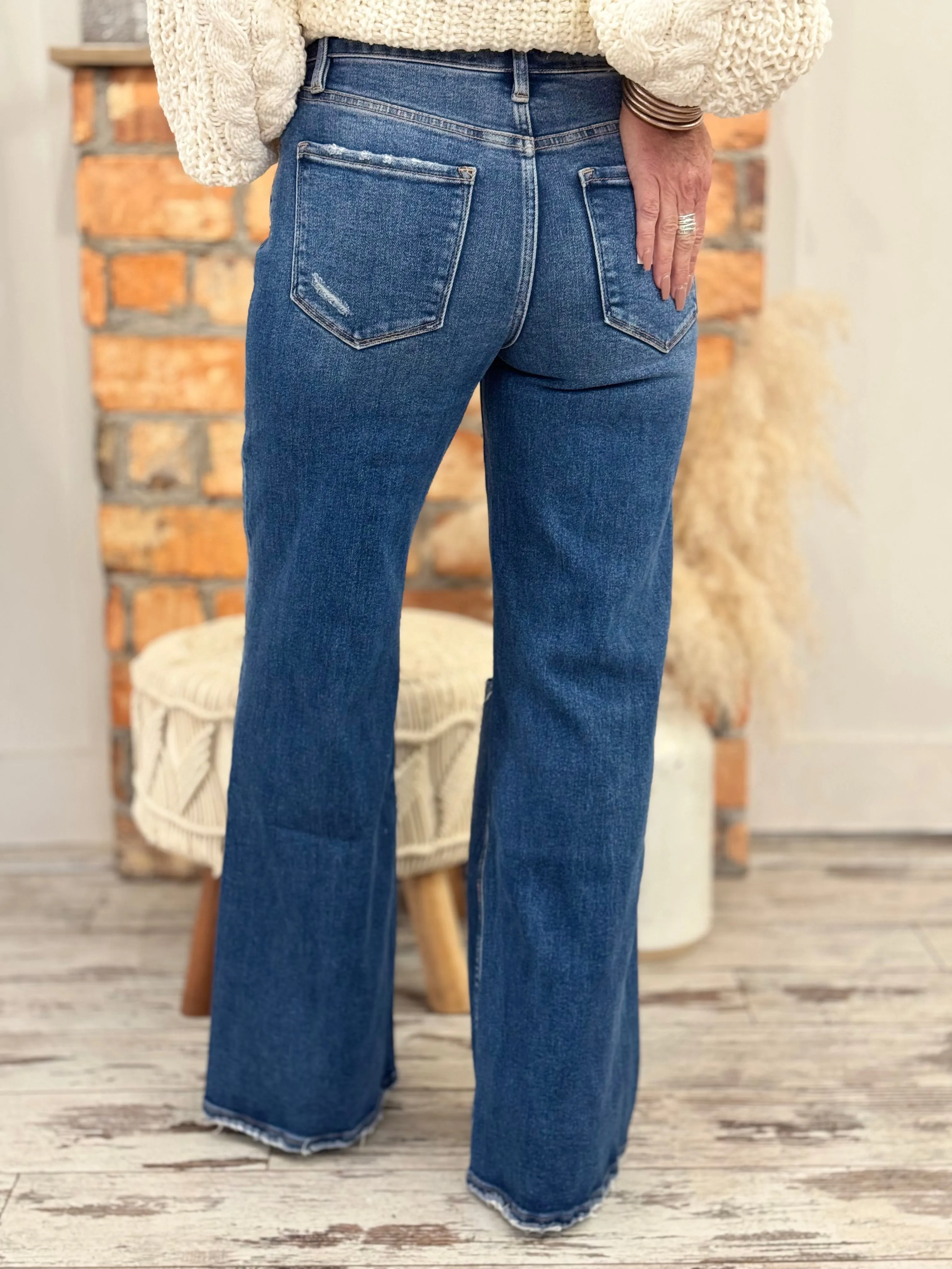 Distressed High Rise Wide Leg Jeans