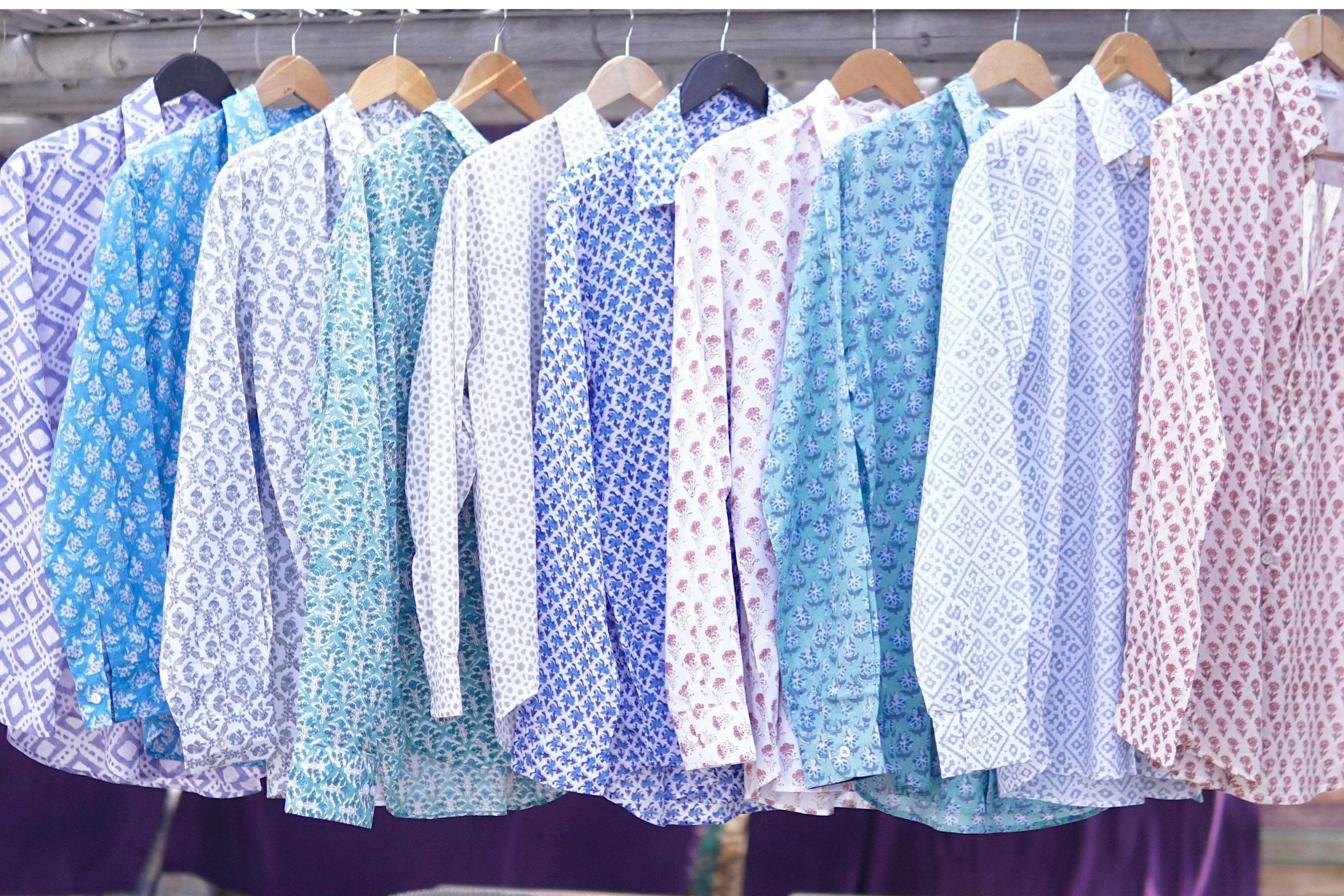 Men's cotton block print shirt Pierre. Mens summer holiday shirt. Printed summer shirt