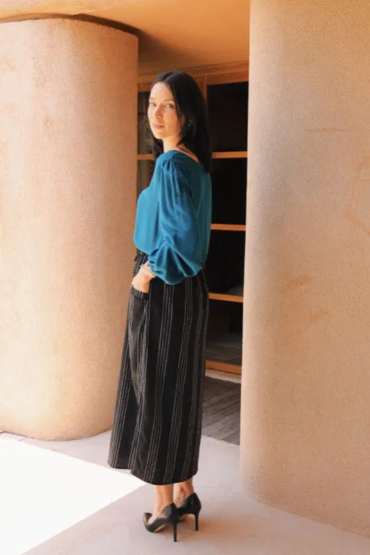 Trisha Skirt - Linen Pinstripe