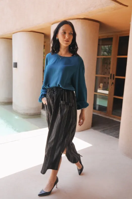 Trisha Skirt - Linen Pinstripe