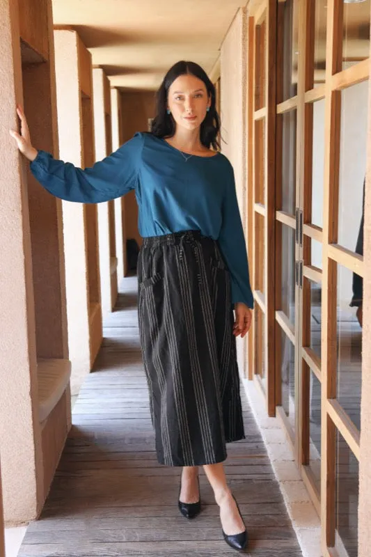 Trisha Skirt - Linen Pinstripe