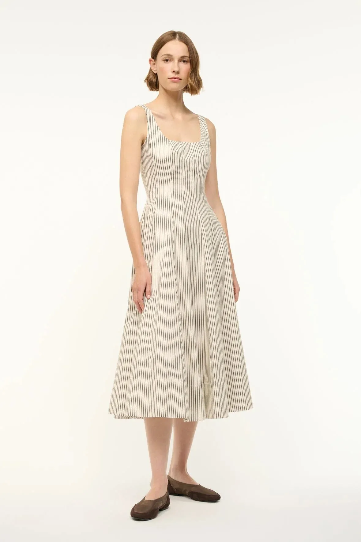Wells Dress - Ivory/Dark Oak Stripe