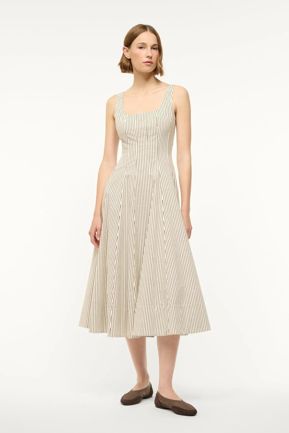 Wells Dress - Ivory/Dark Oak Stripe
